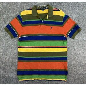 VTG Polo Ralph Lauren Multi-Color Striped Polo Shirt Large Green Blue Orange